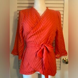 NWT Coral “Lokesaidi” Belted Wrap Top- Size Medium